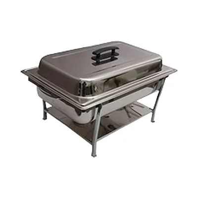Stainless steel chafing dish with lid on a wire stand